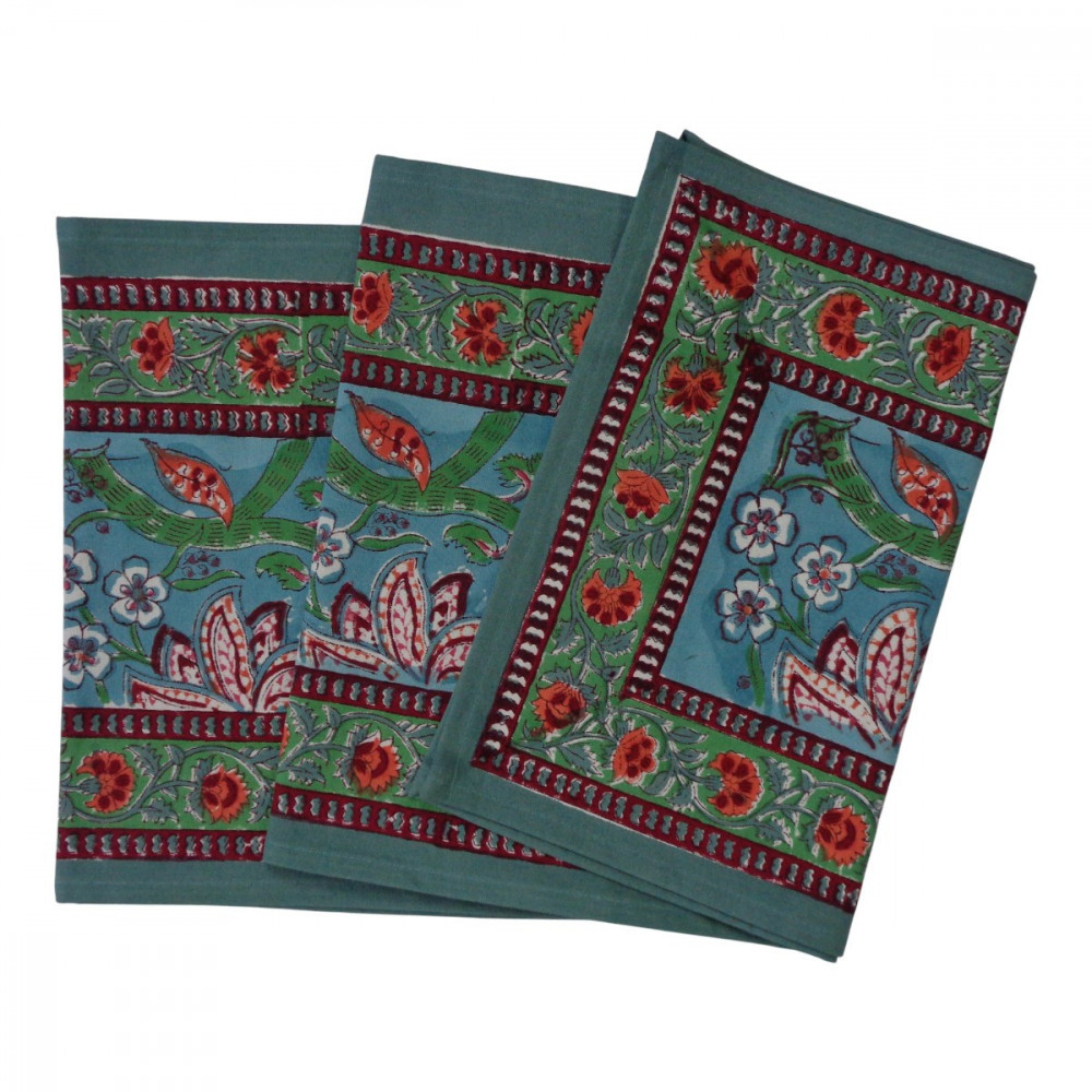Image of Hand Block Printed Cotton Canvas Table Runner 33x170 cms | Anarkali Green Gud 106821