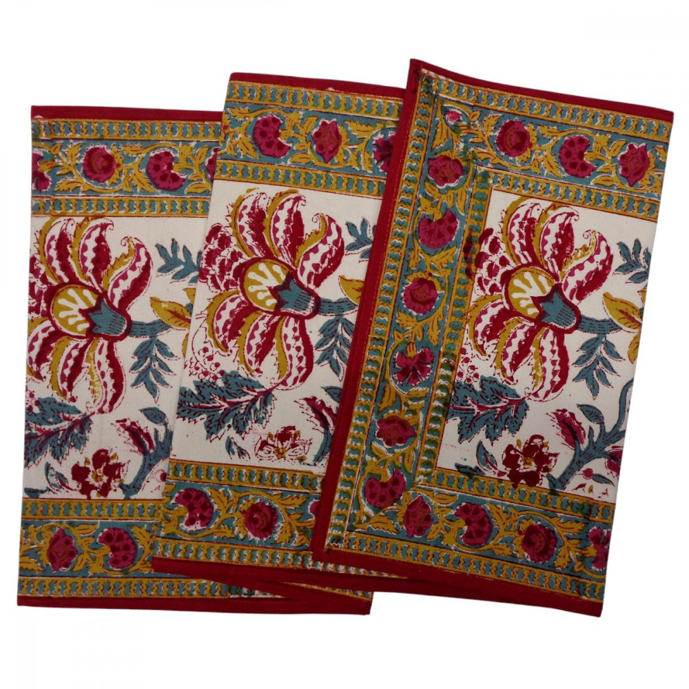 Image of Hand Block Printed Cotton Canvas Table Runner 33x170 cms | Anarkali Red Open 200652