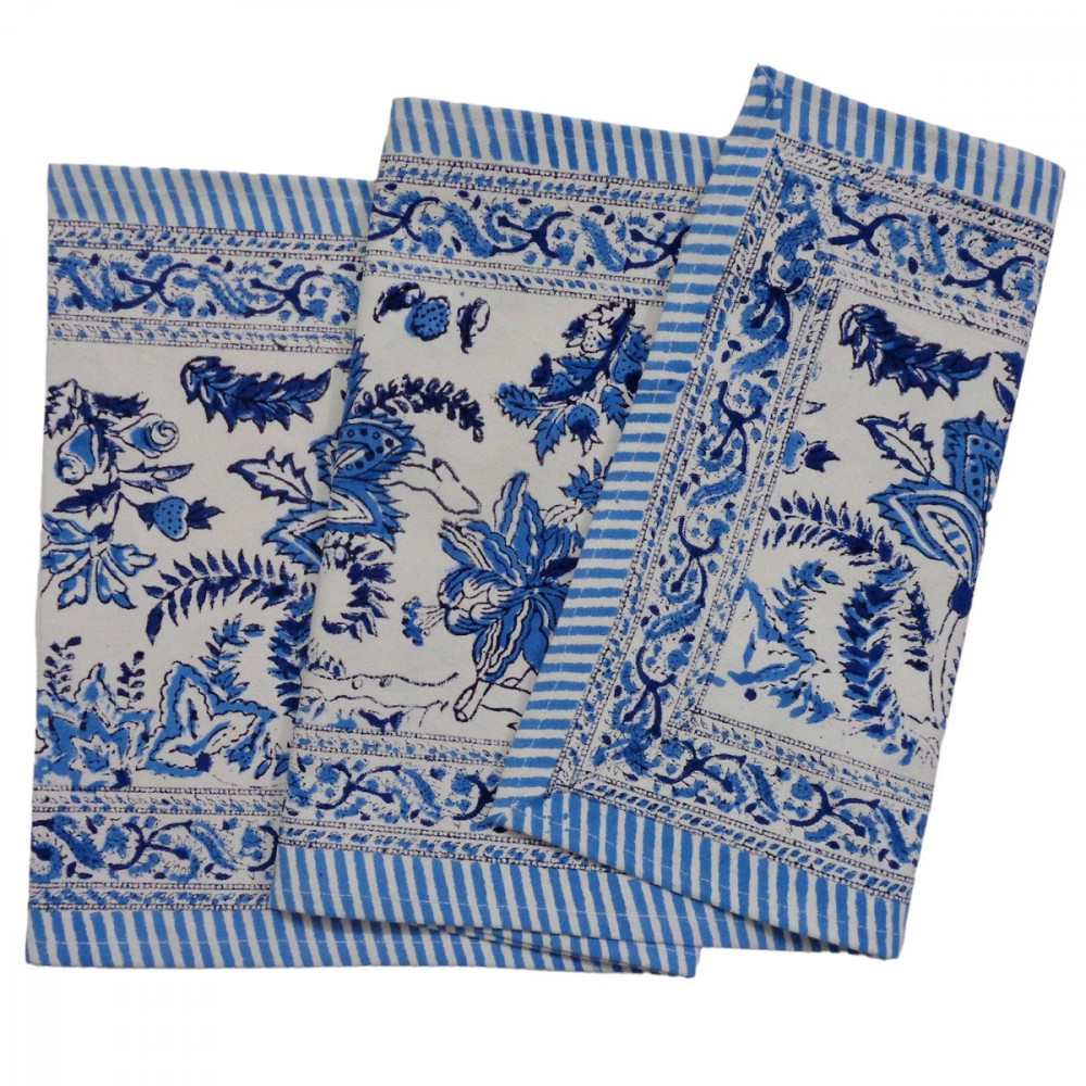 Image of Hand Block Printed Cotton Canvas Table Runner 33x170 cms | Bela Palace Blue 601088