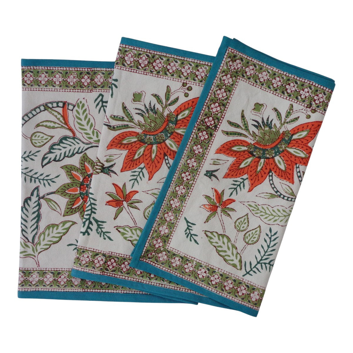 Hand Block Printed Cotton Canvas Table Runner 33x170 cms  Bossanova Green Open 393938