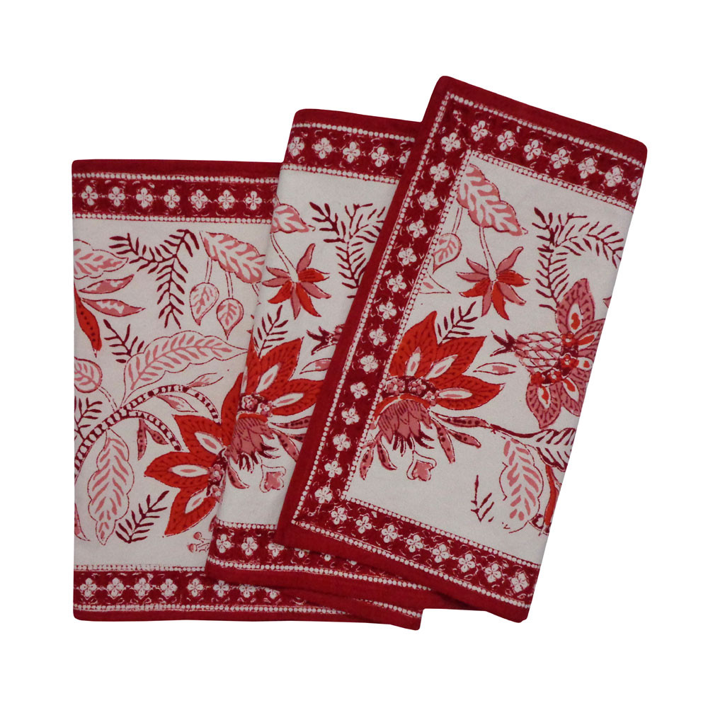 Hand Block Printed Cotton Canvas Table Runner 33x170 cms Bossanova Red Open 103700