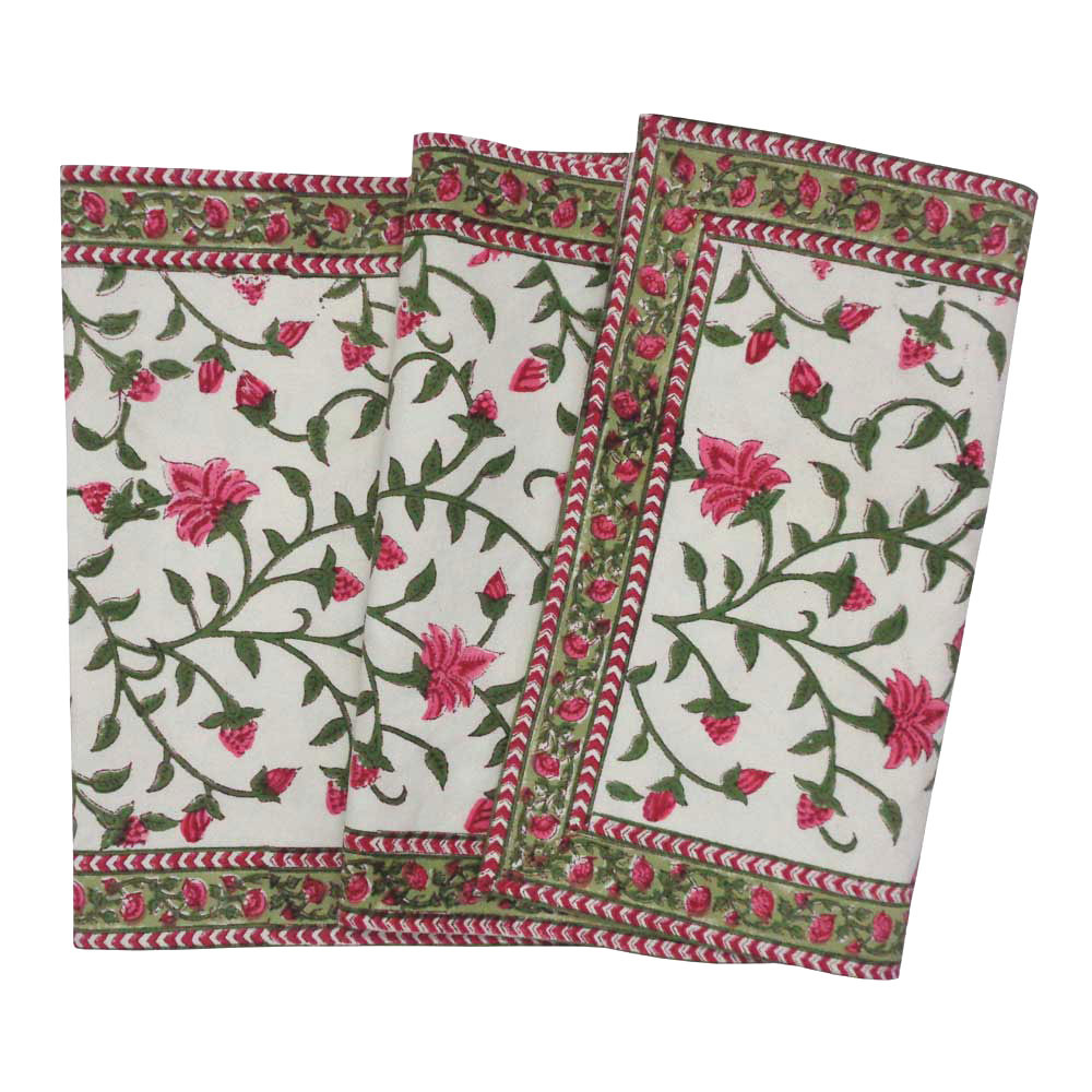 Hand Block Printed Cotton Canvas Table Runner 33x170 cms  Floral Bale Pink 204020