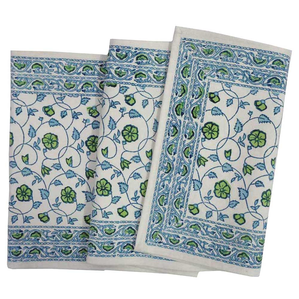 Image of Hand Block Printed Cotton Canvas Table Runner 33x170 cms | Floral Kali Green 203968