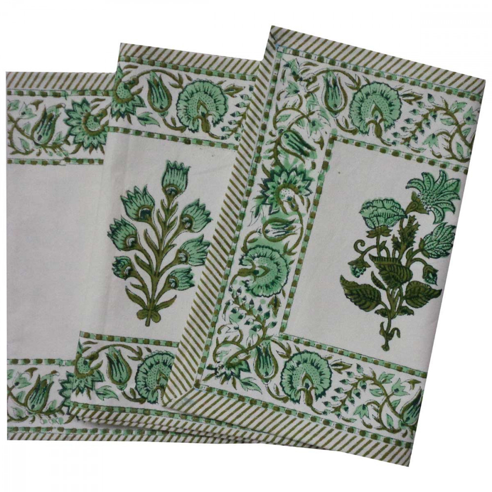 Image of Hand Block Printed Cotton Canvas Table Runner 33x170 cms | Hari Bagia Boota 605180