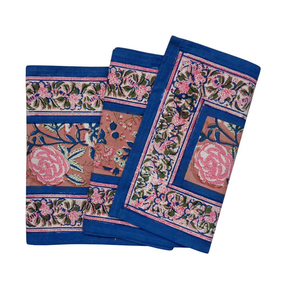 Image of Hand Block Printed Cotton Canvas Table Runner 33x170 cms | Misty Rose Gud 202873