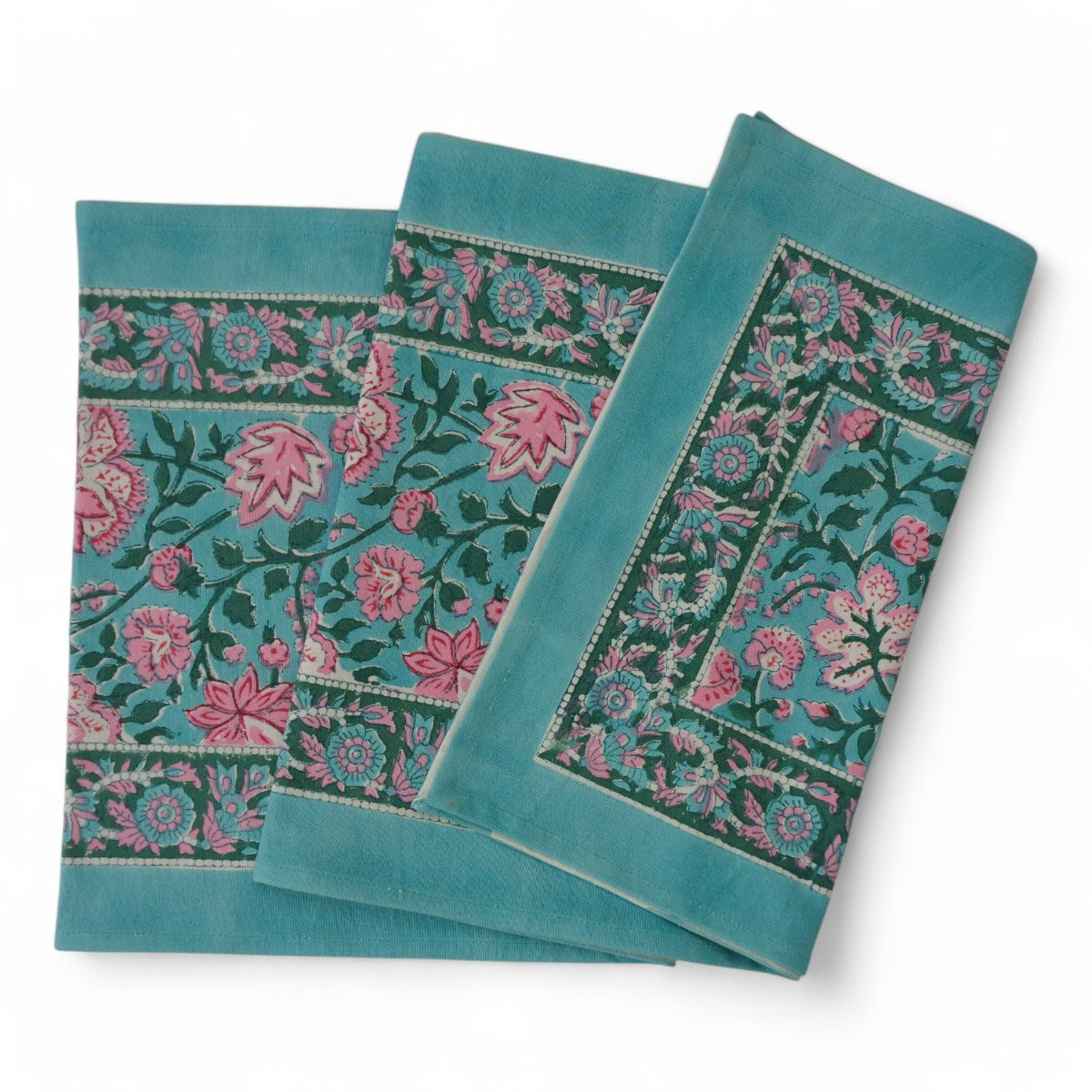 Hand Block Printed Cotton Canvas Table Runner 33x170 cms  Mohini Green Gud 620605