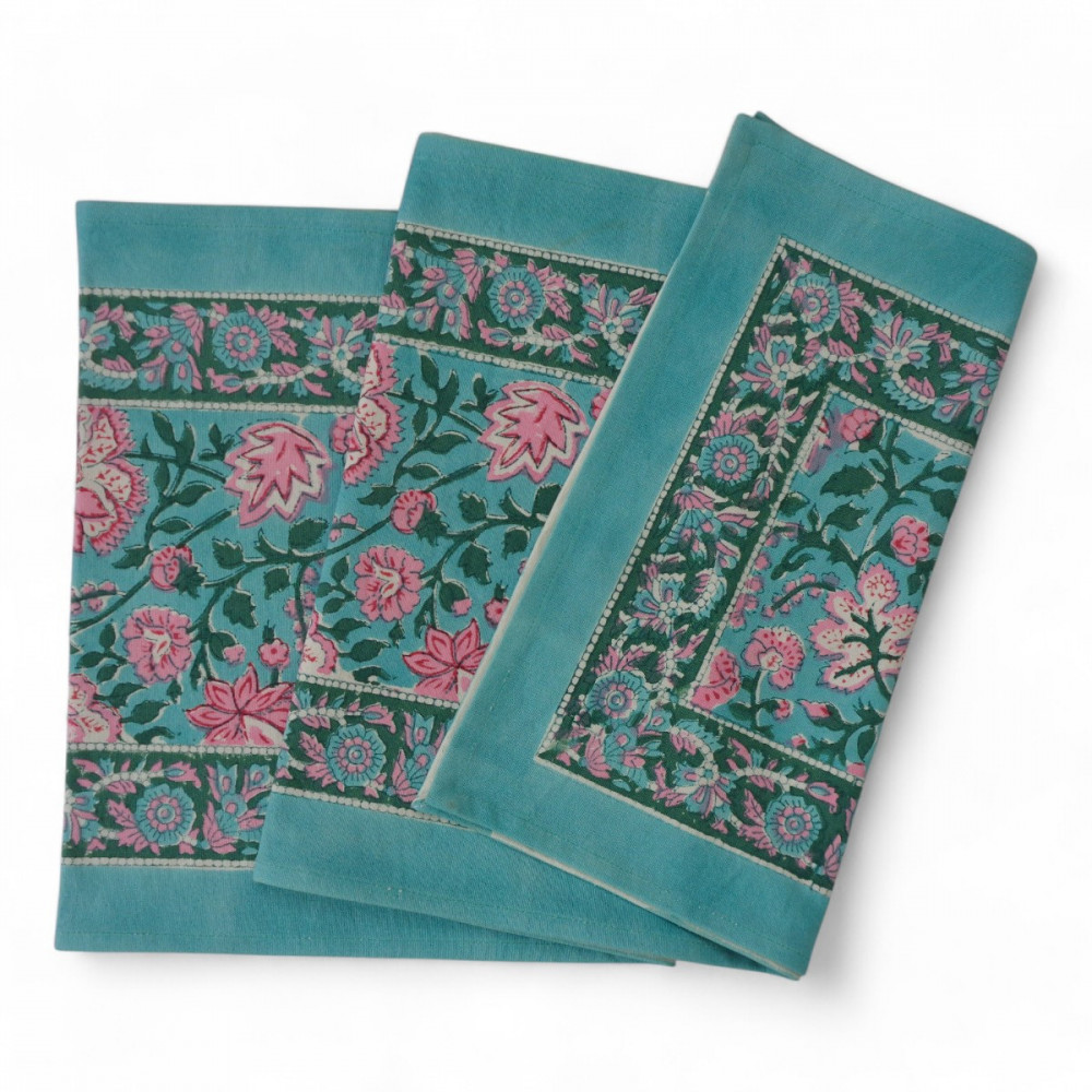 Image of Hand Block Printed Cotton Canvas Table Runner 33x170 cms | Mohini Green Gud 620605