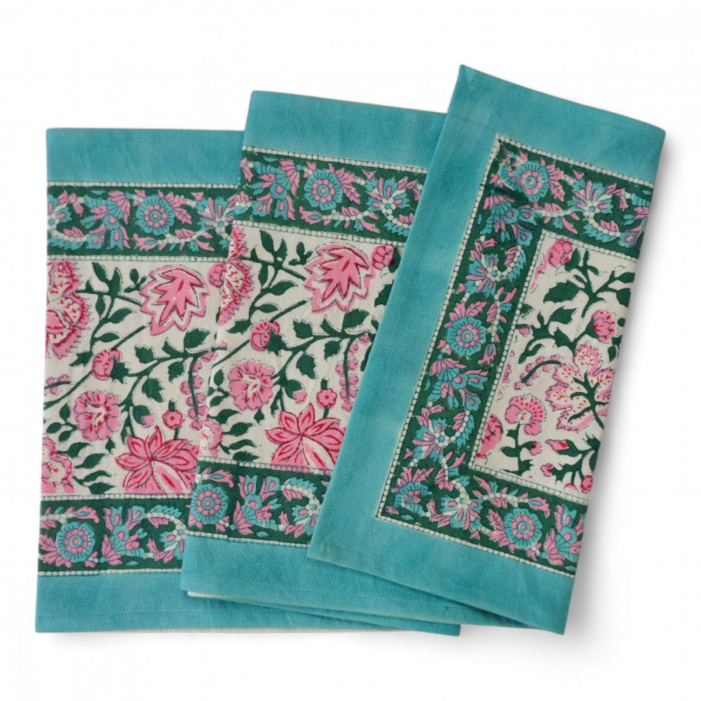 Image of Hand Block Printed Cotton Canvas Table Runner 33x170 cms | Mohini Green Open 620606