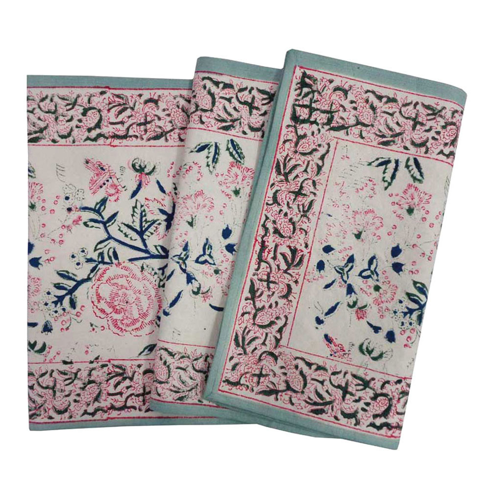 Hand Block Printed Cotton Canvas Table Runner 33x170 cms  Naya Gulab Open 203981