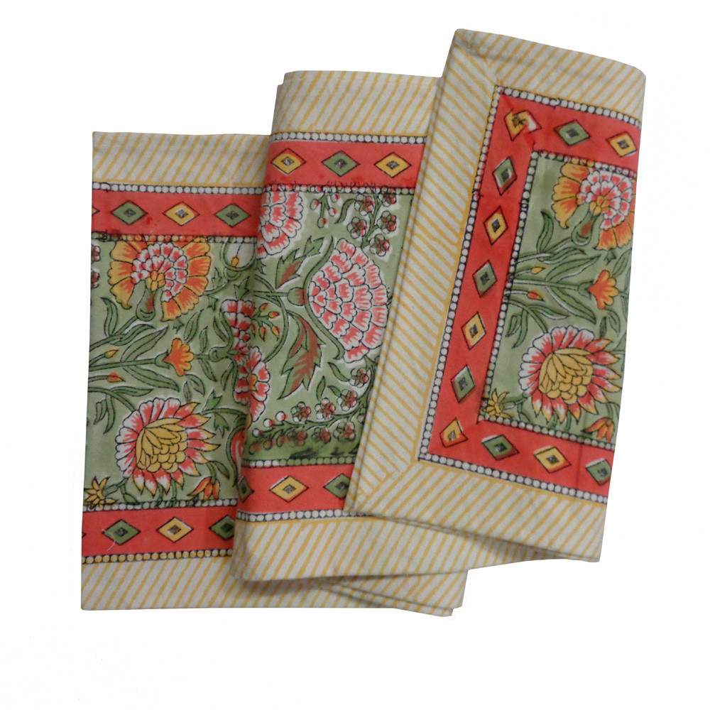 Image of Hand Block Printed Cotton Canvas Table Runner 33x170 cms | Reshma Sea Green Gud 203224