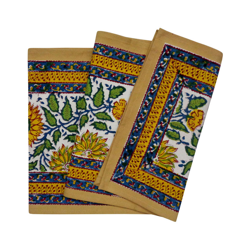 Hand Block Printed Cotton Canvas Table Runner 33x170 cms  Surajmukhi Canary Open 206589