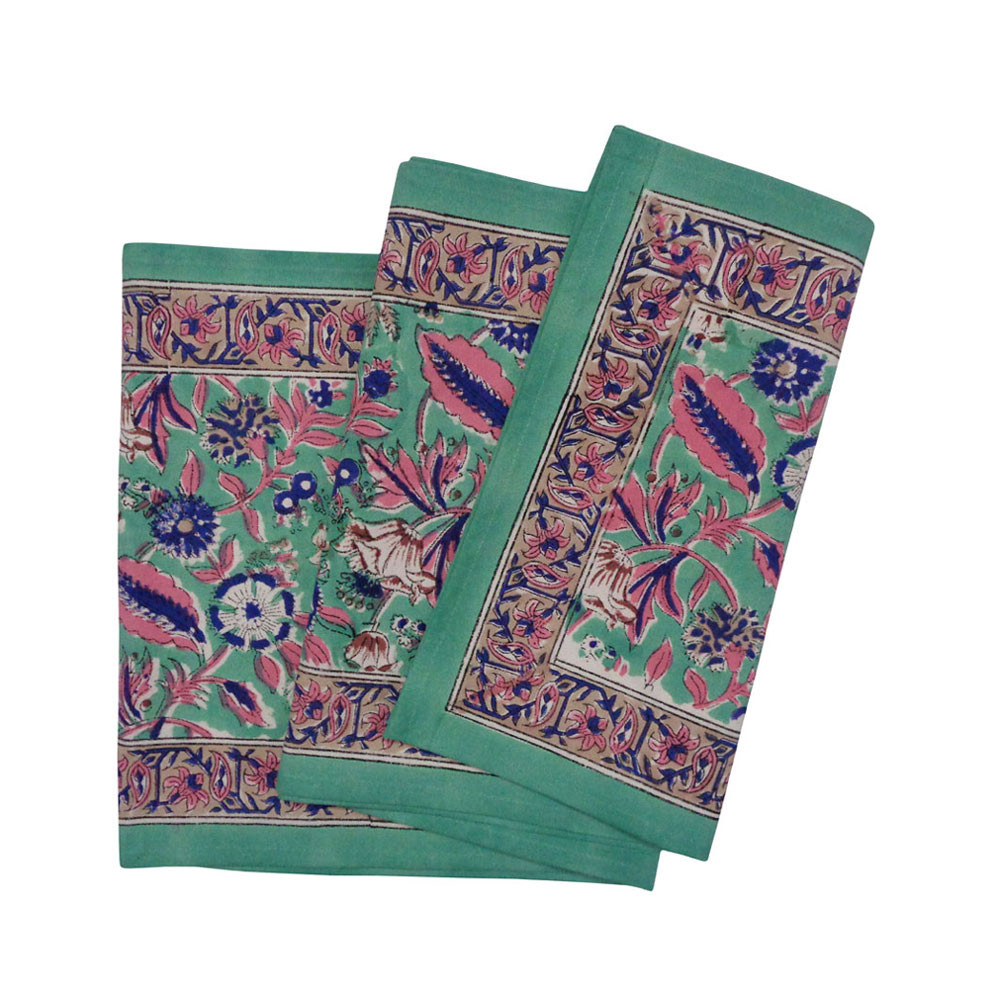 Image of Hand Block Printed Cotton Canvas Table Runner 33x170 cms | Wild Flower Ocean Gud 207938