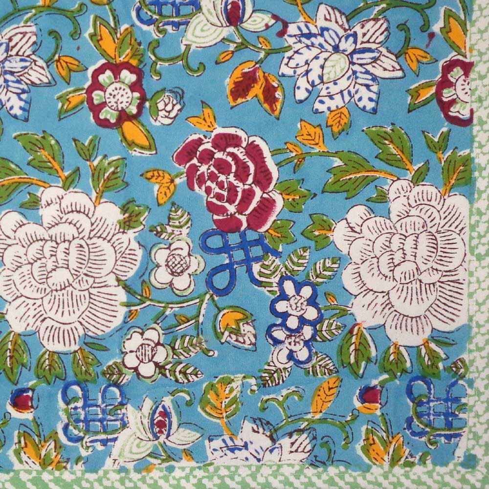 Hand Block Printed Cotton Canvas Tablemat 32x48 Set of 2 Tablemats Floral Canvas Blue Jade Gud 206865