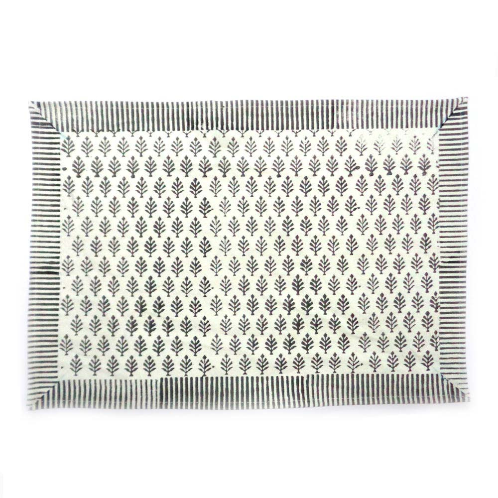 Hand Block Printed Cotton Canvas Tablemat 32x48 Set of 2 Tablemats  Neem Grey 102640