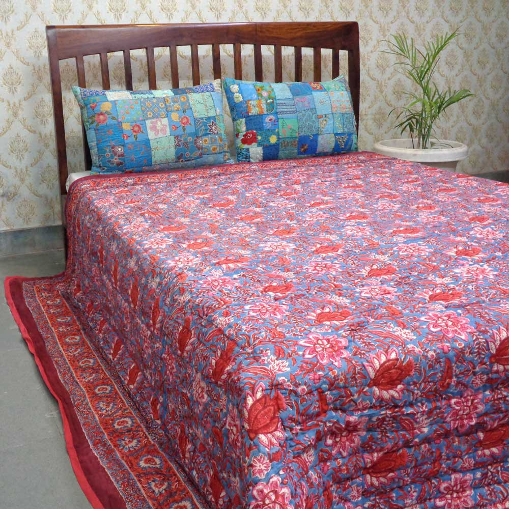 Hand Block Printed Cotton King Size Quilt  Firdaus Gud 204865