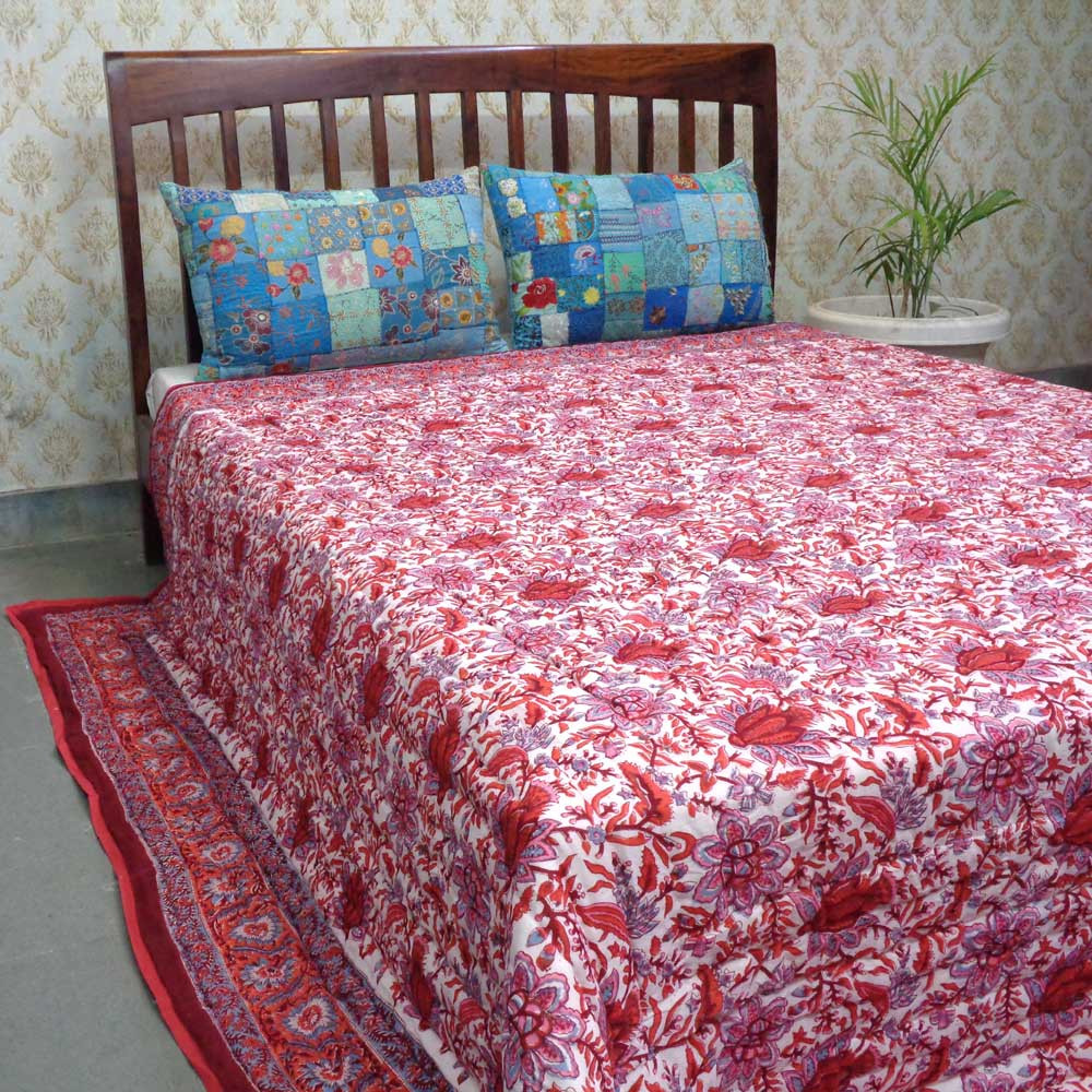 Hand Block Printed Cotton King Size Quilt Firdaus Gud 204865