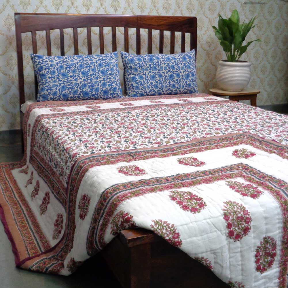 Hand Block Printed Cotton King Size Quilt Genda Bale 204998
