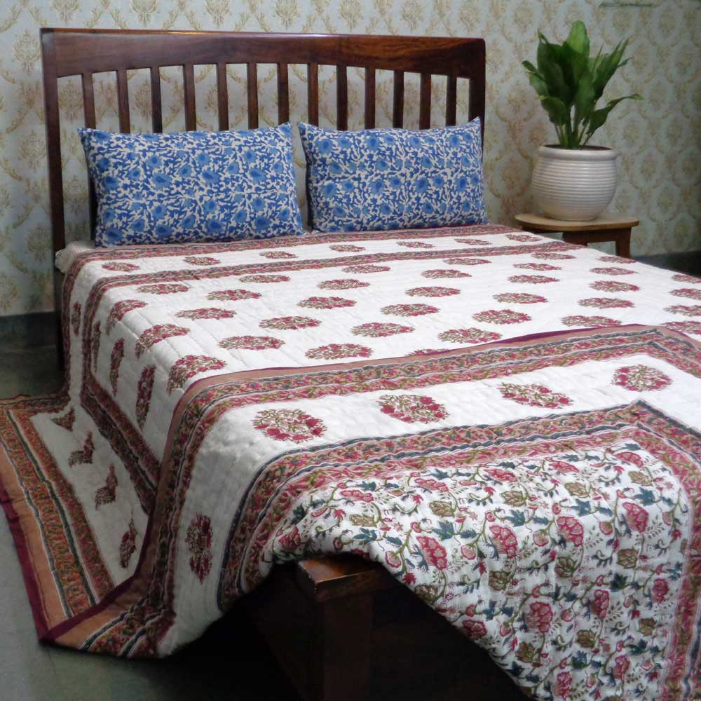 Hand Block Printed Cotton King Size Quilt Genda Bale 204998