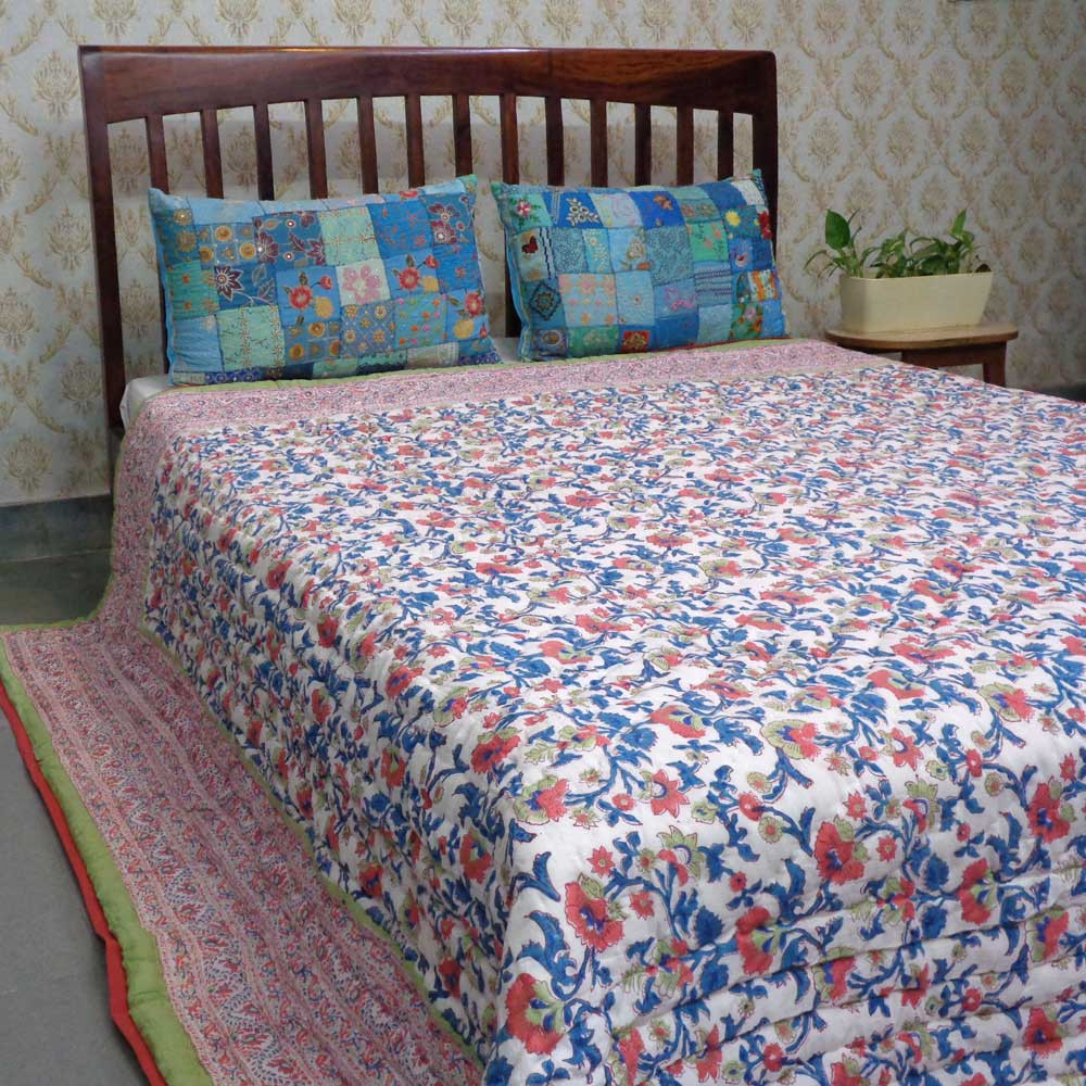 Hand Block Printed Cotton King Size Quilt  Rukhsana Jade Gud 204222