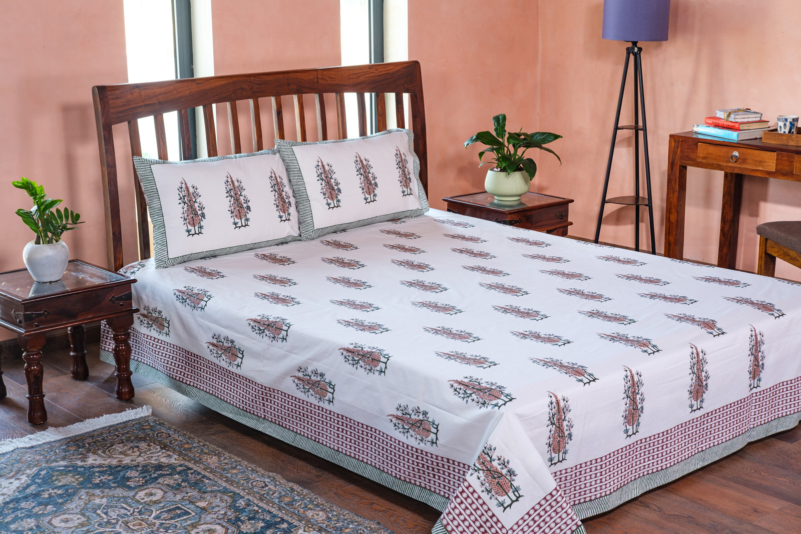 Hand Block Printed Cotton Percale Queen Size Bedspread 106726