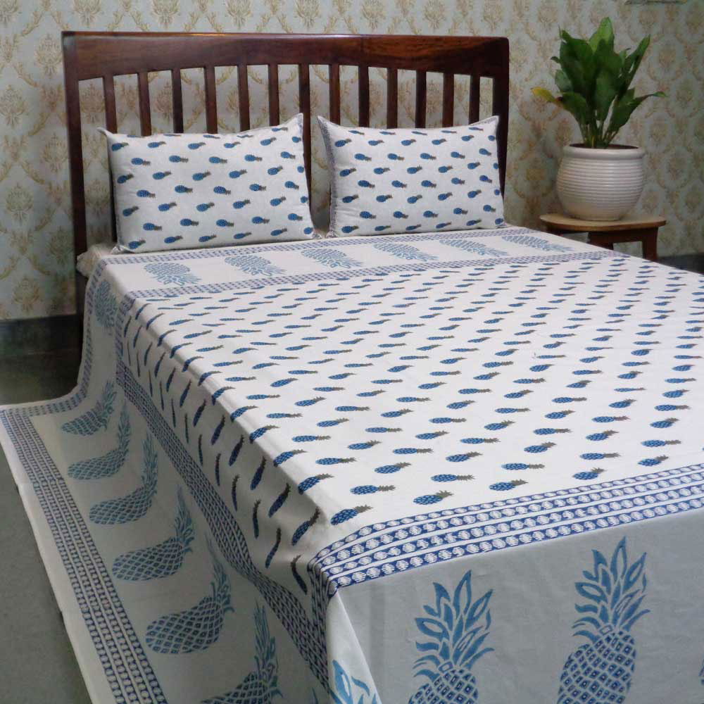 Hand Block Printed Cotton Queen Size Bedspread 101381