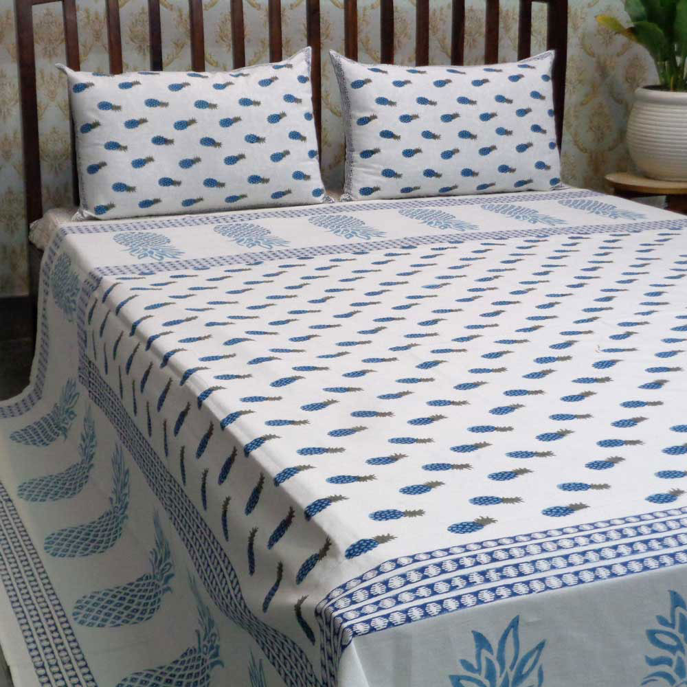 Hand Block Printed Cotton Queen Size Bedspread 101381