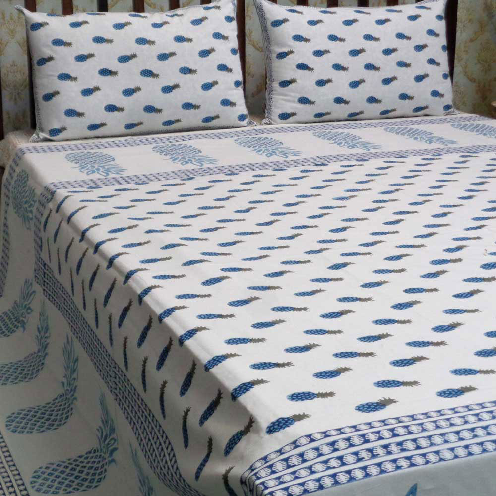 Hand Block Printed Cotton Queen Size Bedspread 101381