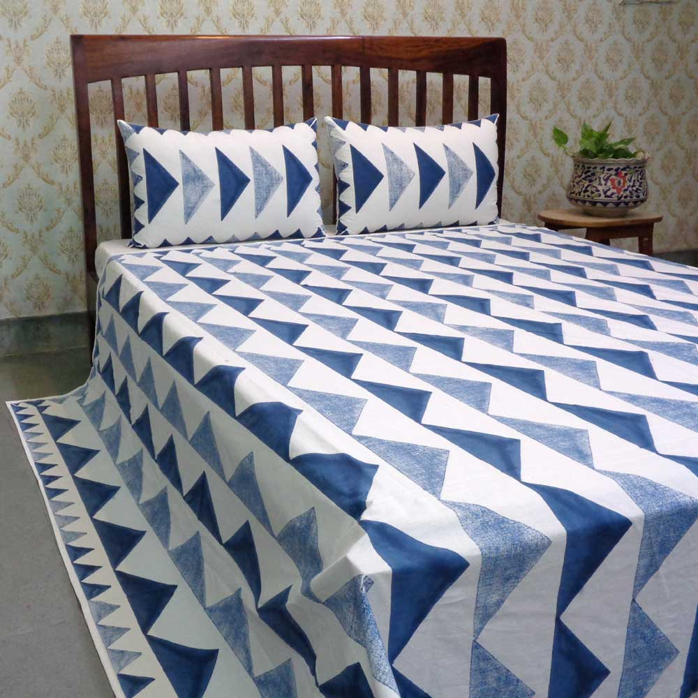 Hand Block Printed Cotton Queen Size Bedspread 103322