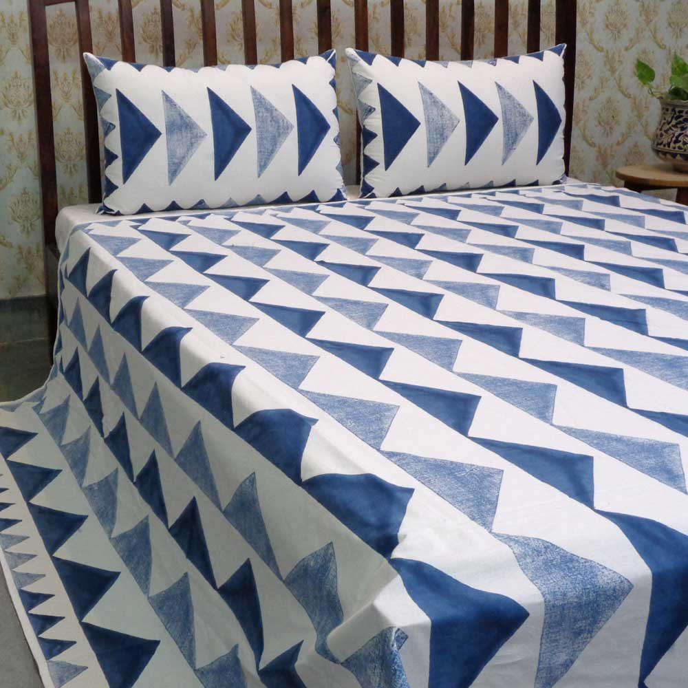 Hand Block Printed Cotton Queen Size Bedspread 103322