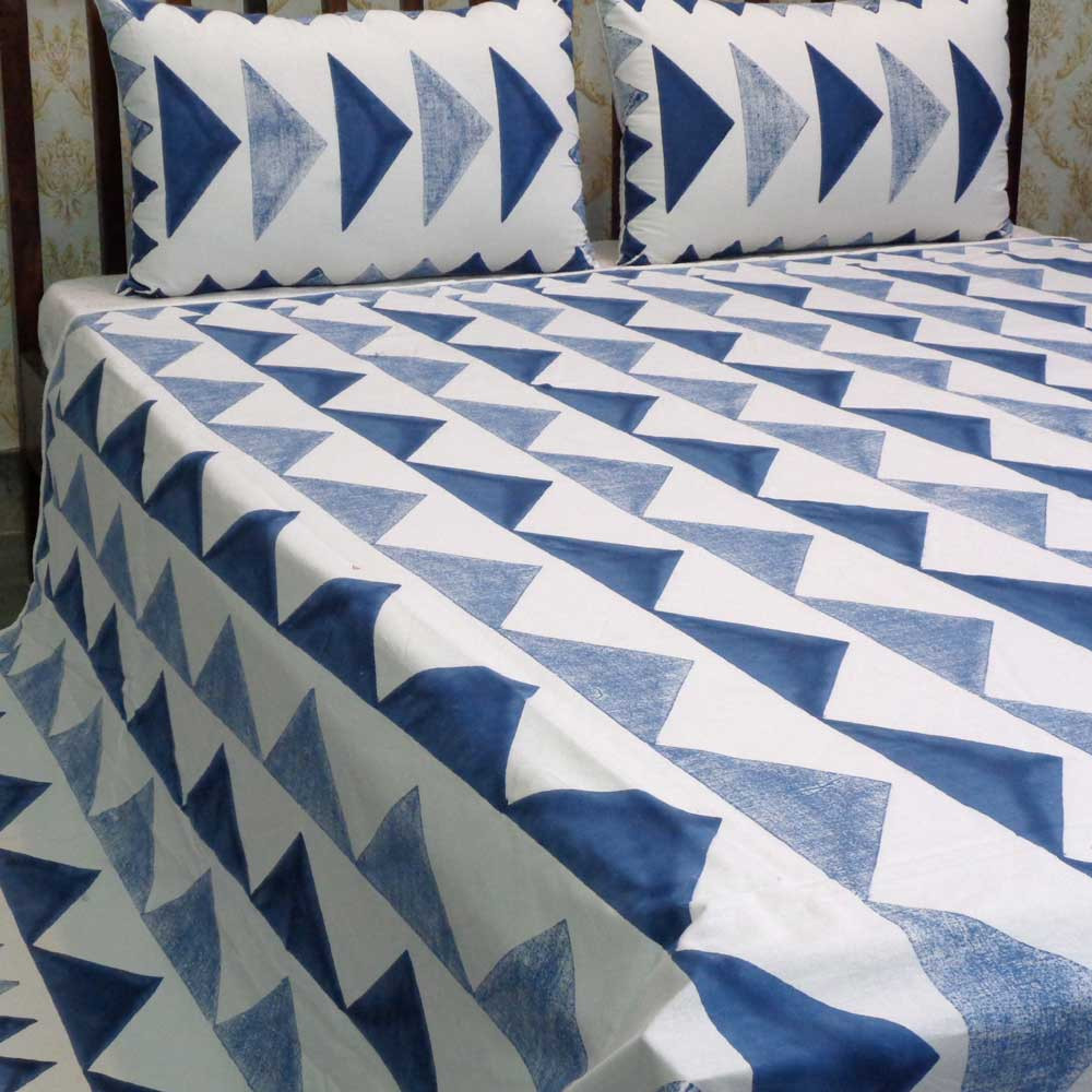 Hand Block Printed Cotton Queen Size Bedspread 103322