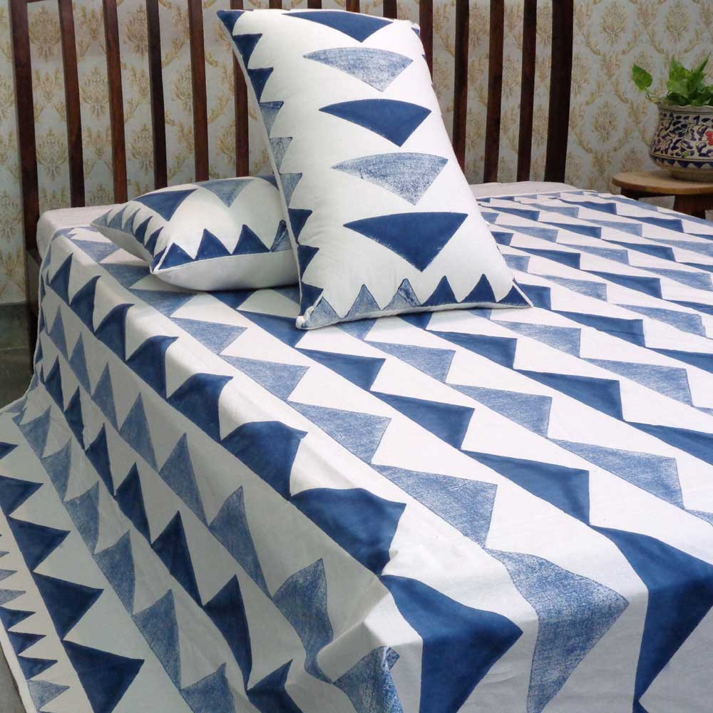 Hand Block Printed Cotton Queen Size Bedspread 103322