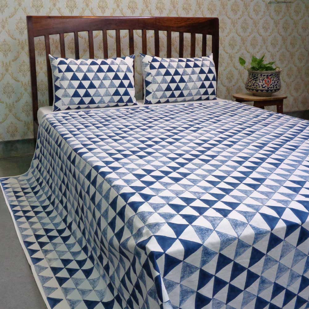 Hand Block Printed Cotton Queen Size Bedspread 103331