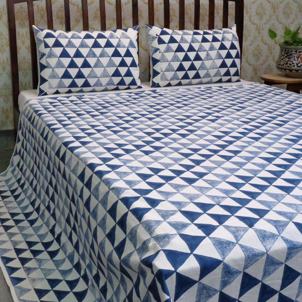 Hand Block Printed Cotton Queen Size Bedspread 103331