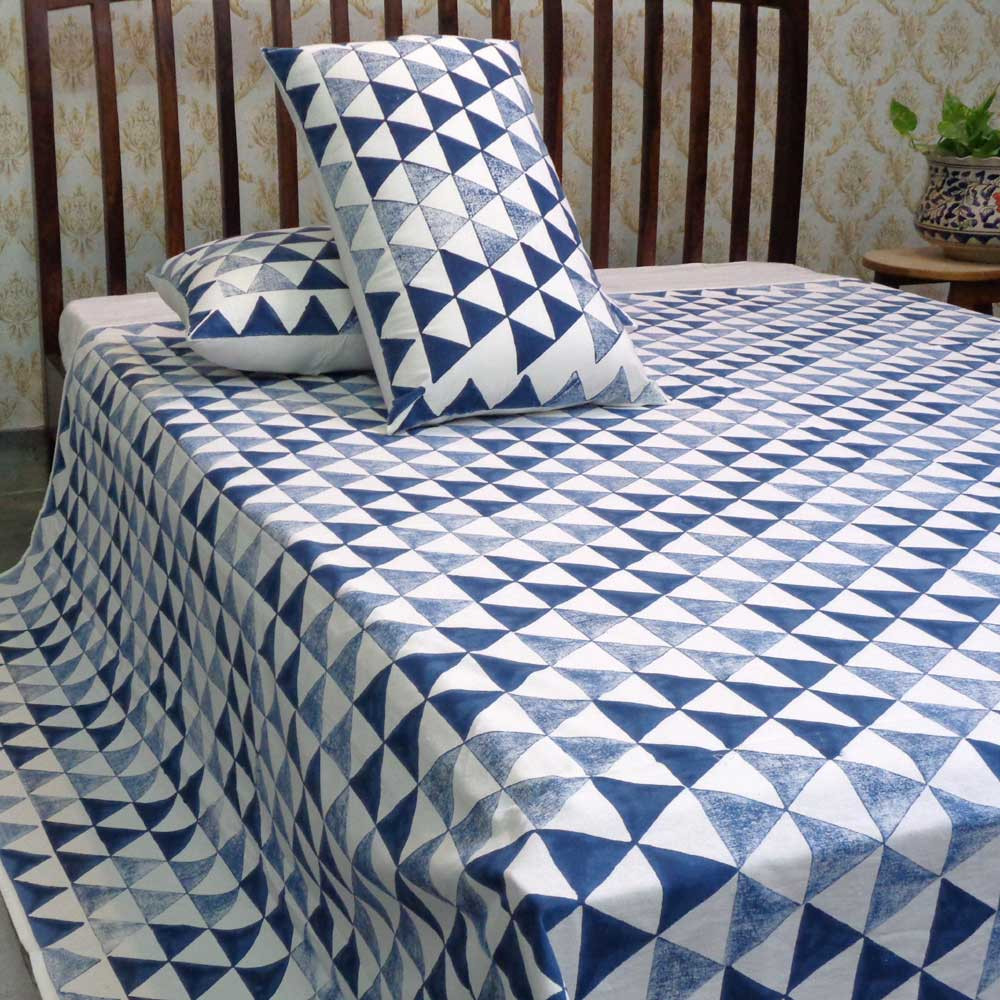 Hand Block Printed Cotton Queen Size Bedspread 103331