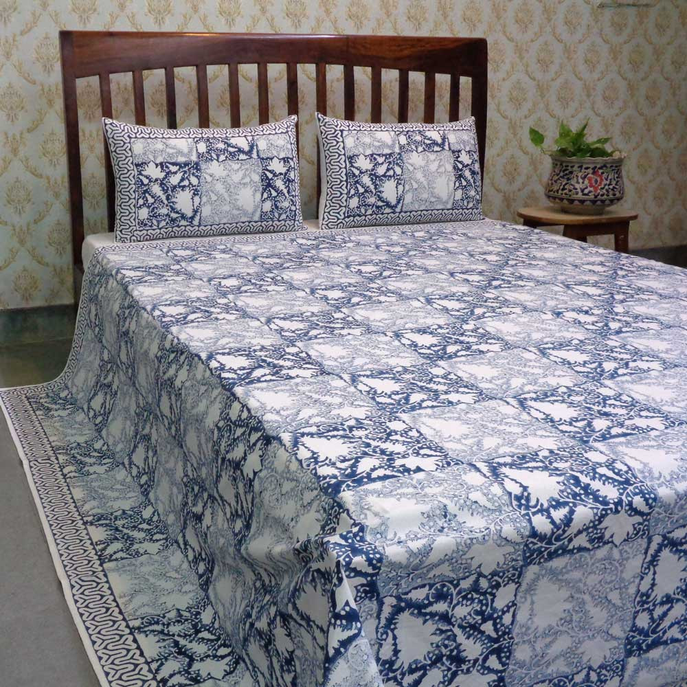 Hand Block Printed Cotton Queen Size Bedspread 103340