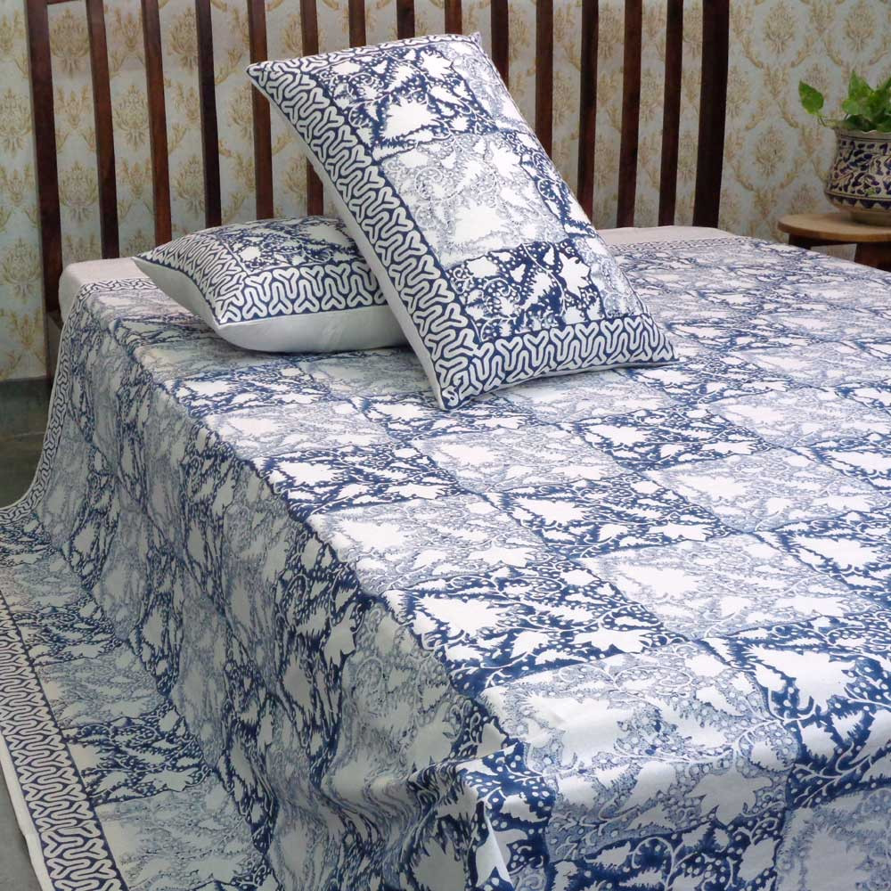 Hand Block Printed Cotton Queen Size Bedspread 103340