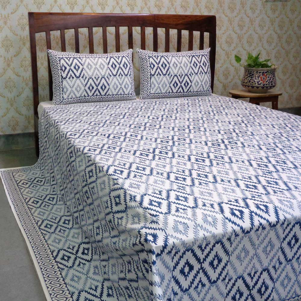Hand Block Printed Cotton Queen Size Bedspread 103348