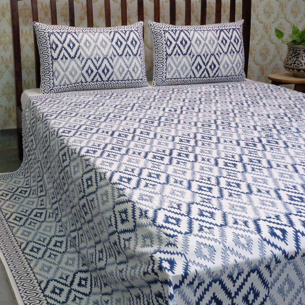 Hand Block Printed Cotton Queen Size Bedspread 103348