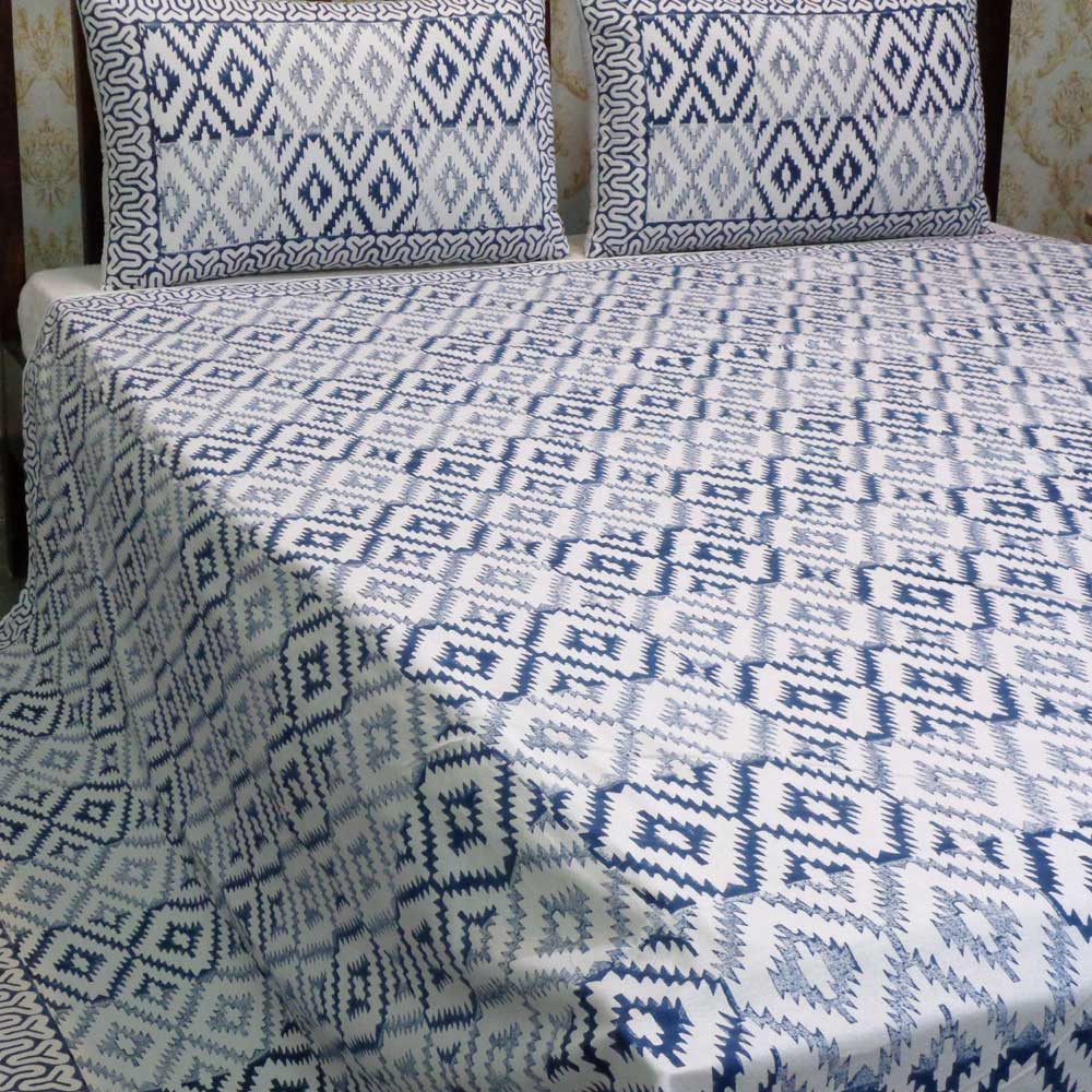 Hand Block Printed Cotton Queen Size Bedspread 103348