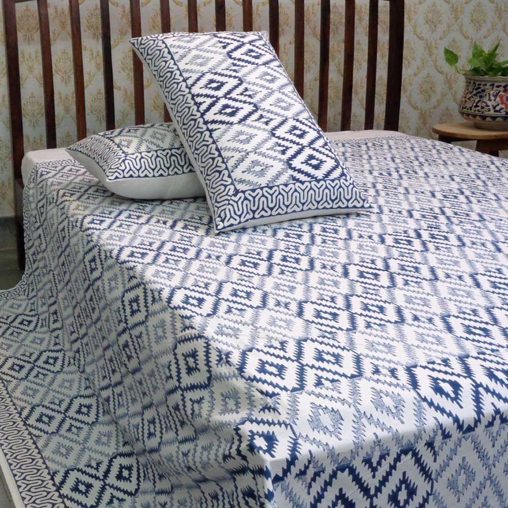Hand Block Printed Cotton Queen Size Bedspread 103348