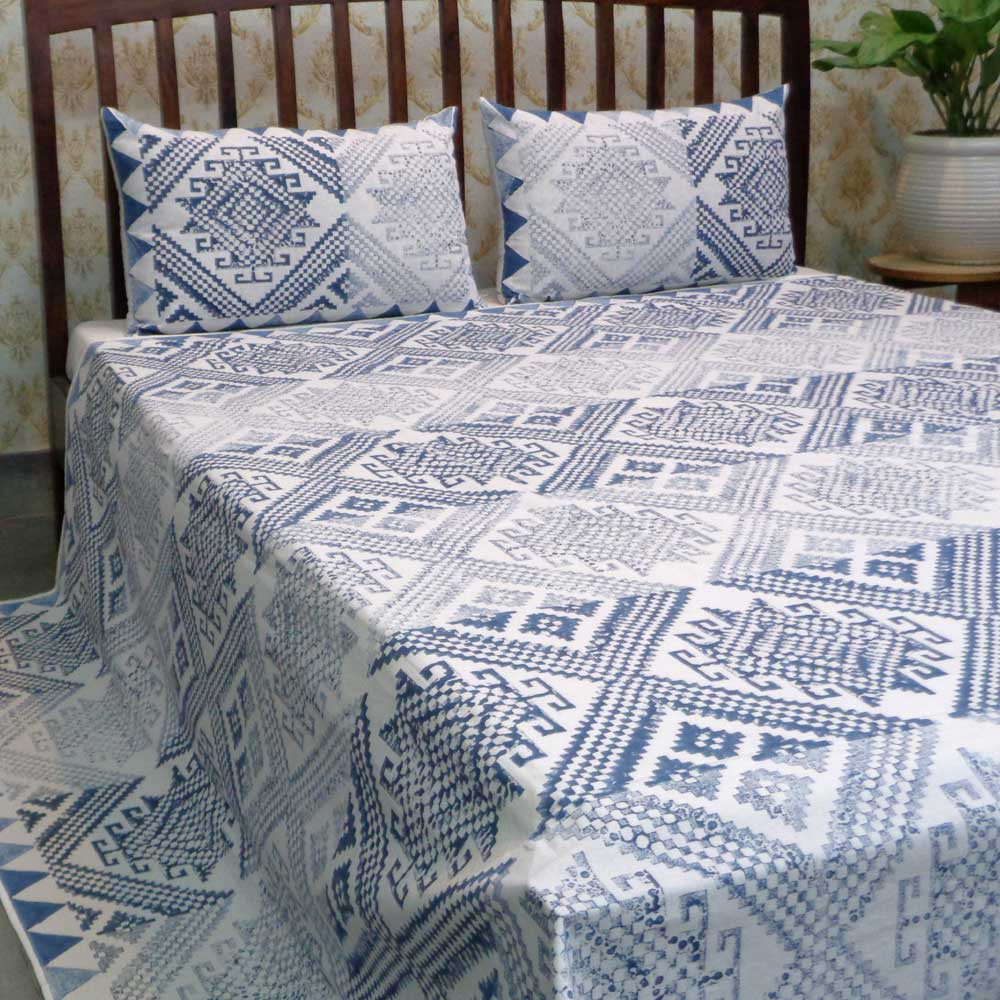 Hand Block Printed Cotton Queen Size Bedspread 104432