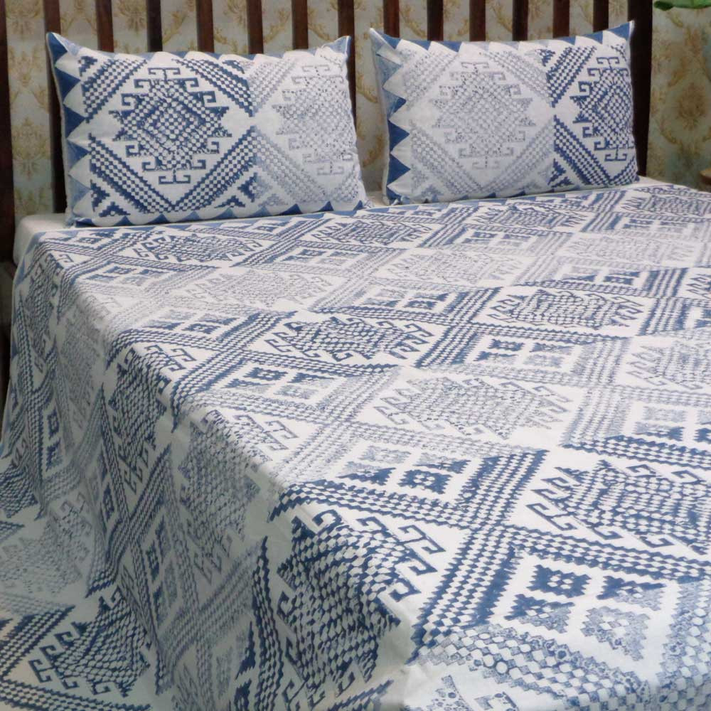 Hand Block Printed Cotton Queen Size Bedspread 104432