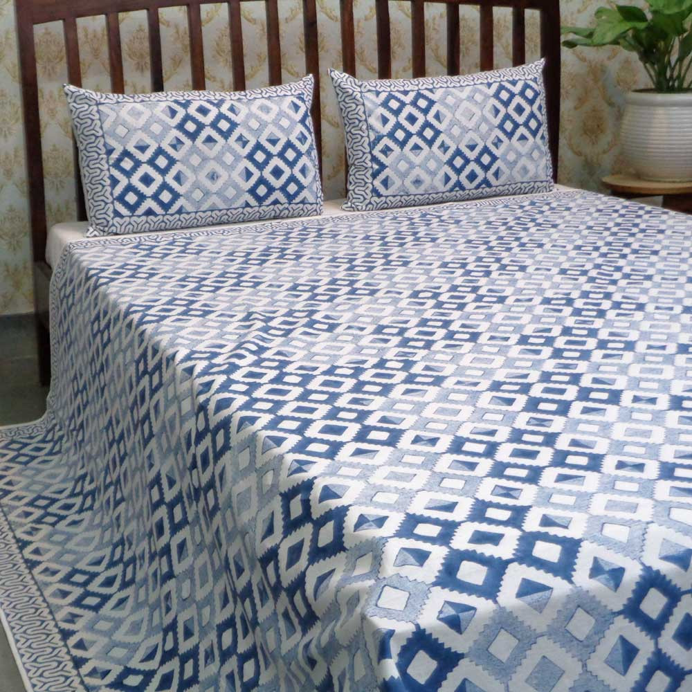Hand Block Printed Cotton Queen Size Bedspread 104440