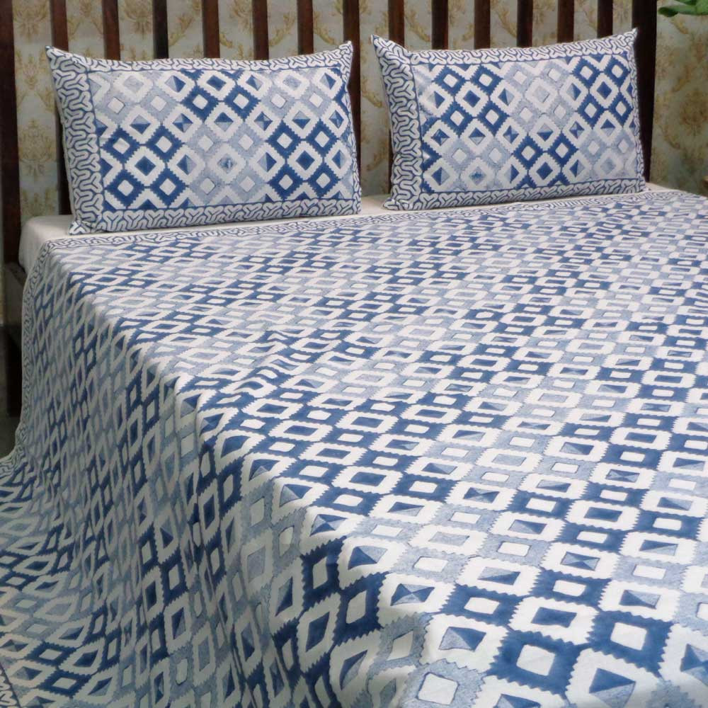 Hand Block Printed Cotton Queen Size Bedspread 104440