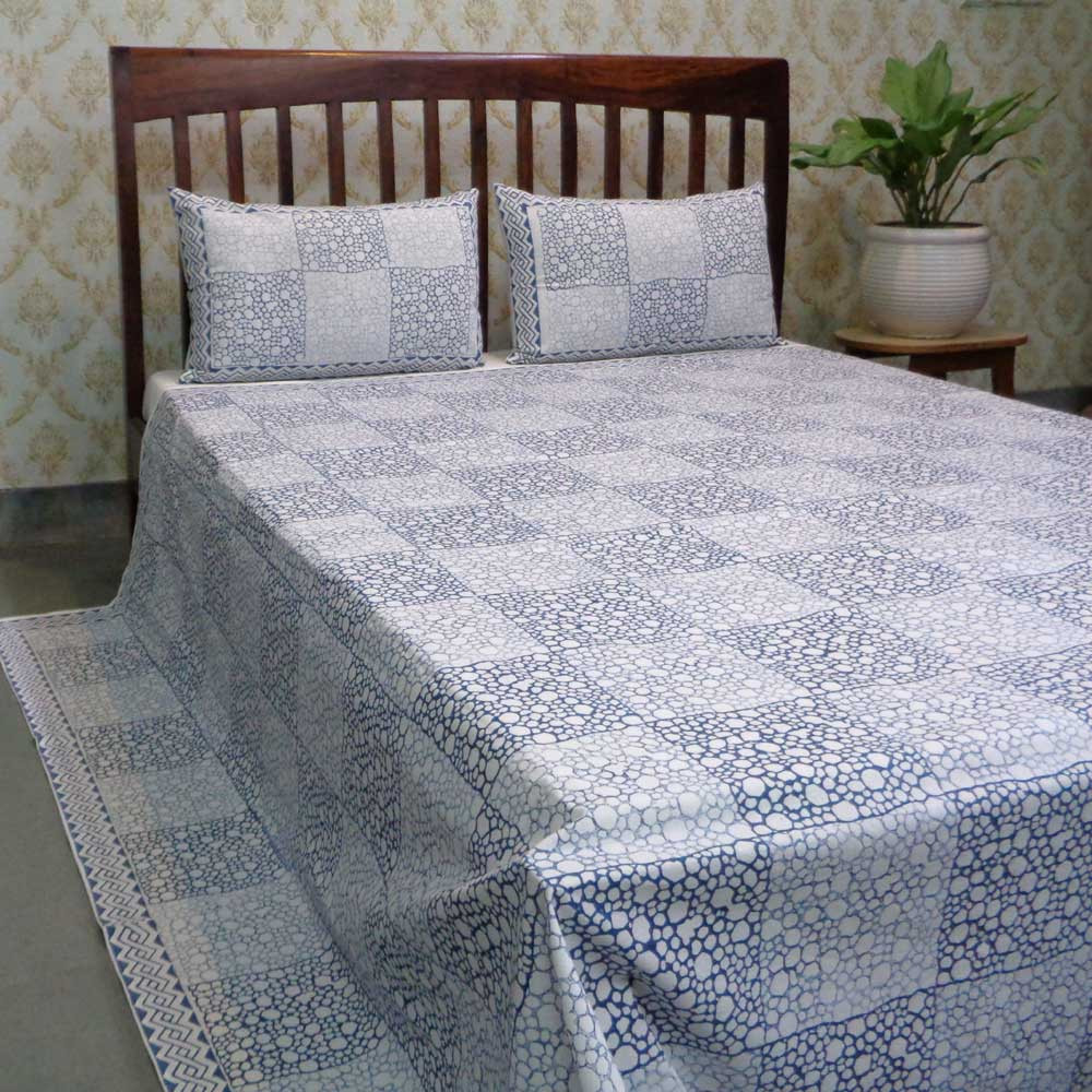 Hand Block Printed Cotton Queen Size Bedspread 104450