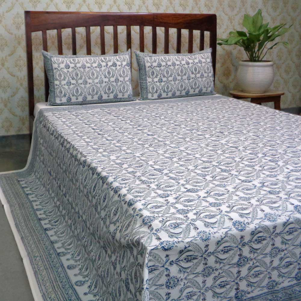 Hand Block Printed Cotton Queen Size Bedspread 104459