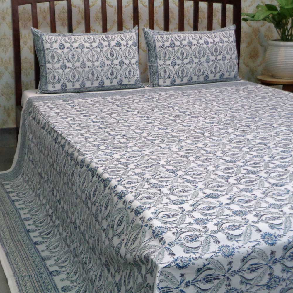 Hand Block Printed Cotton Queen Size Bedspread 104459