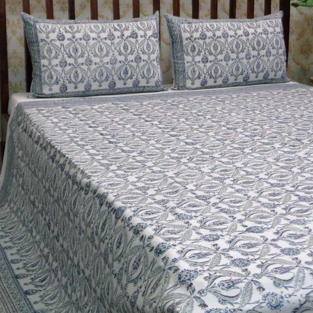 Hand Block Printed Cotton Queen Size Bedspread 104459