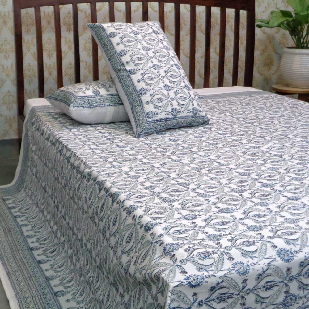Hand Block Printed Cotton Queen Size Bedspread 104459