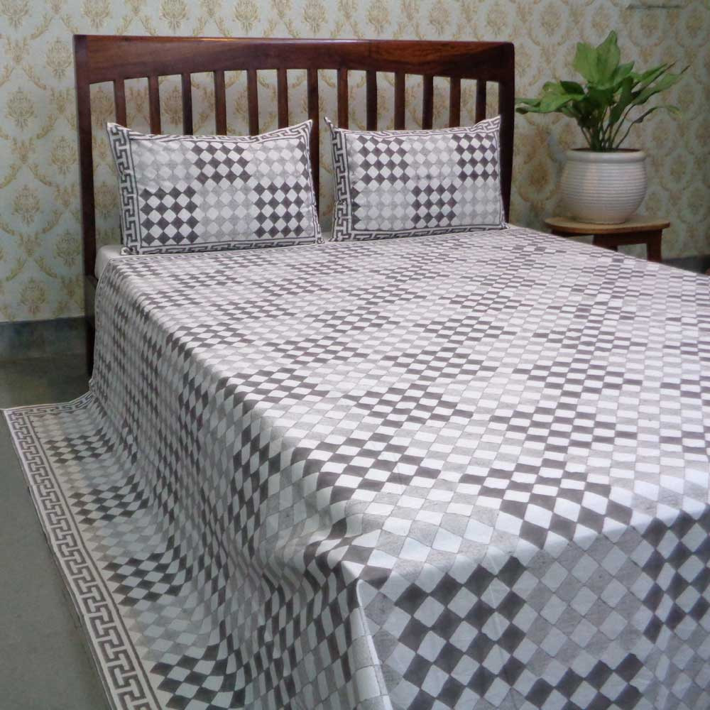 Hand Block Printed Cotton Queen Size Bedspread 104468